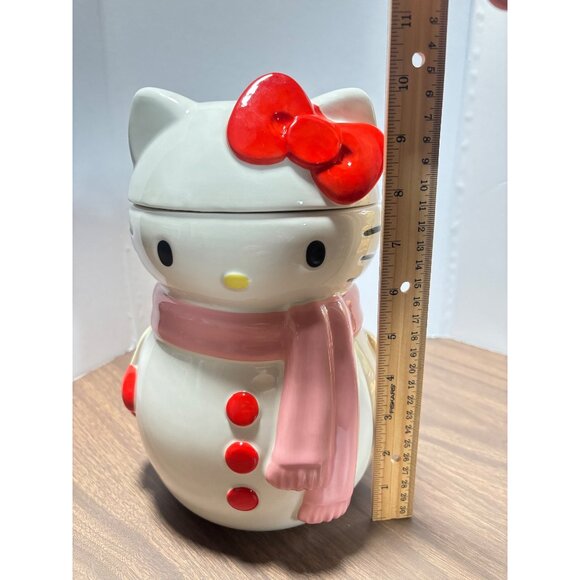 Sanrio Hello Kitty Snowman Ceramic Cookie Jar Winter Holiday Decor Collectible - Picture 3 of 13